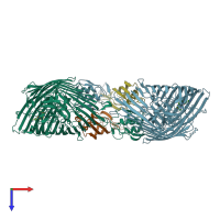 PDB entry 6i97 coloured by chain, top view.