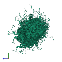 PDB entry 6i9b coloured by chain, ensemble of 20 models, side view.