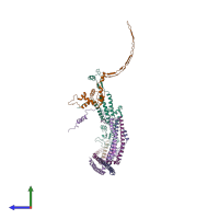 PDB entry 6iac coloured by chain, side view.