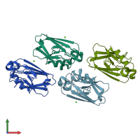 PDB entry 6iav coloured by chain, front view.