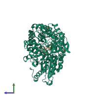 PDB entry 6ibo coloured by chain, side view.