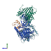 PDB entry 6icm coloured by chain, side view.