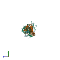 PDB entry 6idb coloured by chain, side view.