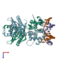 PDB entry 6ide coloured by chain, top view.