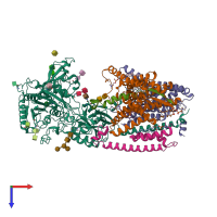 PDB entry 6idf coloured by chain, top view.