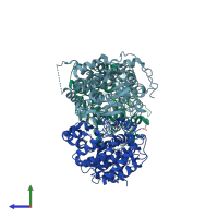 PDB entry 6idy coloured by chain, side view.