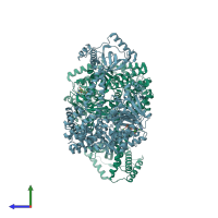 PDB entry 6ieg coloured by chain, side view.