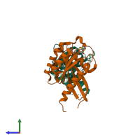 PDB entry 6if3 coloured by chain, side view.