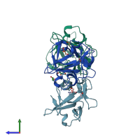 PDB entry 6ifa coloured by chain, side view.