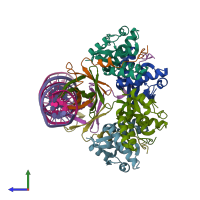 PDB entry 6ifm coloured by chain, side view.