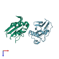 PDB entry 6ifp coloured by chain, top view.