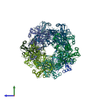 PDB entry 6igd coloured by chain, side view.