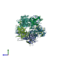 PDB entry 6ige coloured by chain, side view.