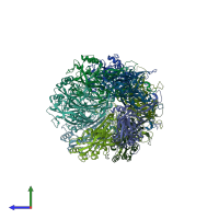 PDB entry 6igf coloured by chain, side view.