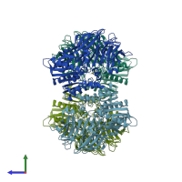 PDB entry 6igr coloured by chain, side view.