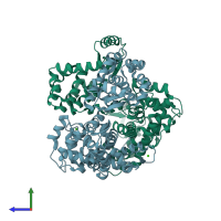 PDB entry 6iih coloured by chain, side view.