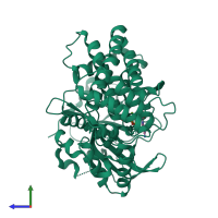 PDB entry 6iii coloured by chain, side view.