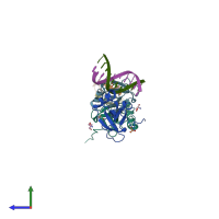 PDB entry 6iiq coloured by chain, side view.