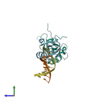 PDB entry 6iir coloured by chain, side view.