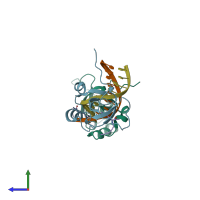 PDB entry 6iit coloured by chain, side view.