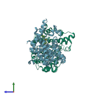 PDB entry 6iji coloured by chain, side view.