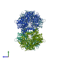 PDB entry 6ikg coloured by chain, side view.