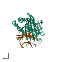 PDB entry 6ilc coloured by chain, side view.