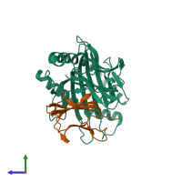 PDB entry 6ile coloured by chain, side view.