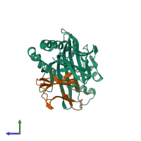 PDB entry 6ilf coloured by chain, side view.