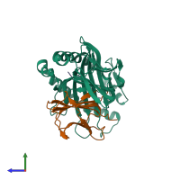 PDB entry 6ilg coloured by chain, side view.