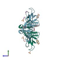 PDB entry 6ilu coloured by chain, side view.
