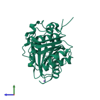PDB entry 6ilx coloured by chain, side view.