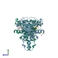 PDB entry 6ime coloured by chain, side view.