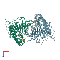 PDB entry 6ime coloured by chain, top view.