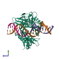 PDB entry 6imk coloured by chain, side view.