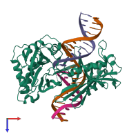 PDB entry 6imk coloured by chain, top view.