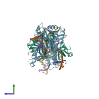 PDB entry 6imn coloured by chain, side view.