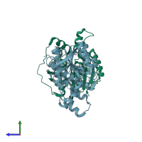 PDB entry 6imp coloured by chain, side view.