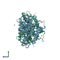 PDB entry 6imr coloured by chain, side view.