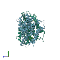 PDB entry 6inm coloured by chain, side view.