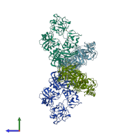 PDB entry 6inn coloured by chain, side view.