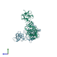 PDB entry 6ino coloured by chain, side view.