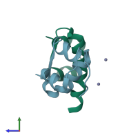 PDB entry 6ins coloured by chain, side view.