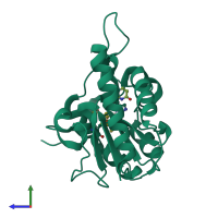 PDB entry 6iob coloured by chain, side view.