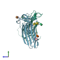 PDB entry 6iom coloured by chain, side view.