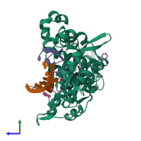 PDB entry 6ipd coloured by chain, side view.