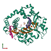 PDB entry 6ipe coloured by chain, front view.