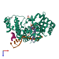 PDB entry 6ipe coloured by chain, top view.