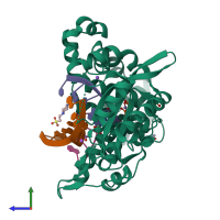 PDB entry 6ipf coloured by chain, side view.