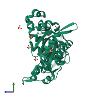 PDB entry 6ipn coloured by chain, side view.